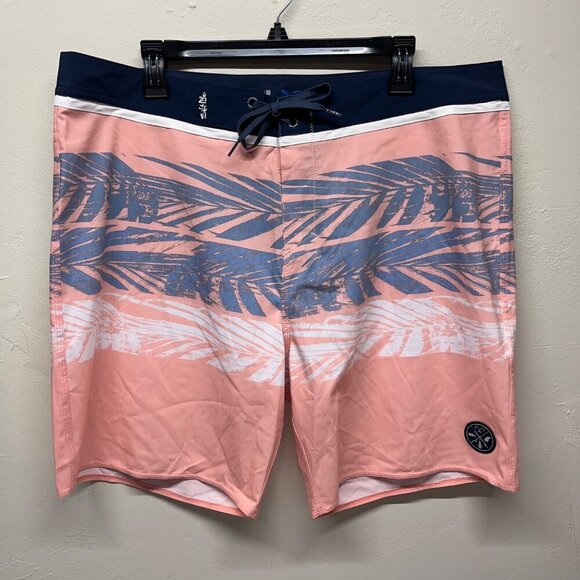 NEW Salt Life SLX-QD Board Shorts Mens 38 Vapor Stretch Palm Leaf Swim Trunks - Picture 1 of 7